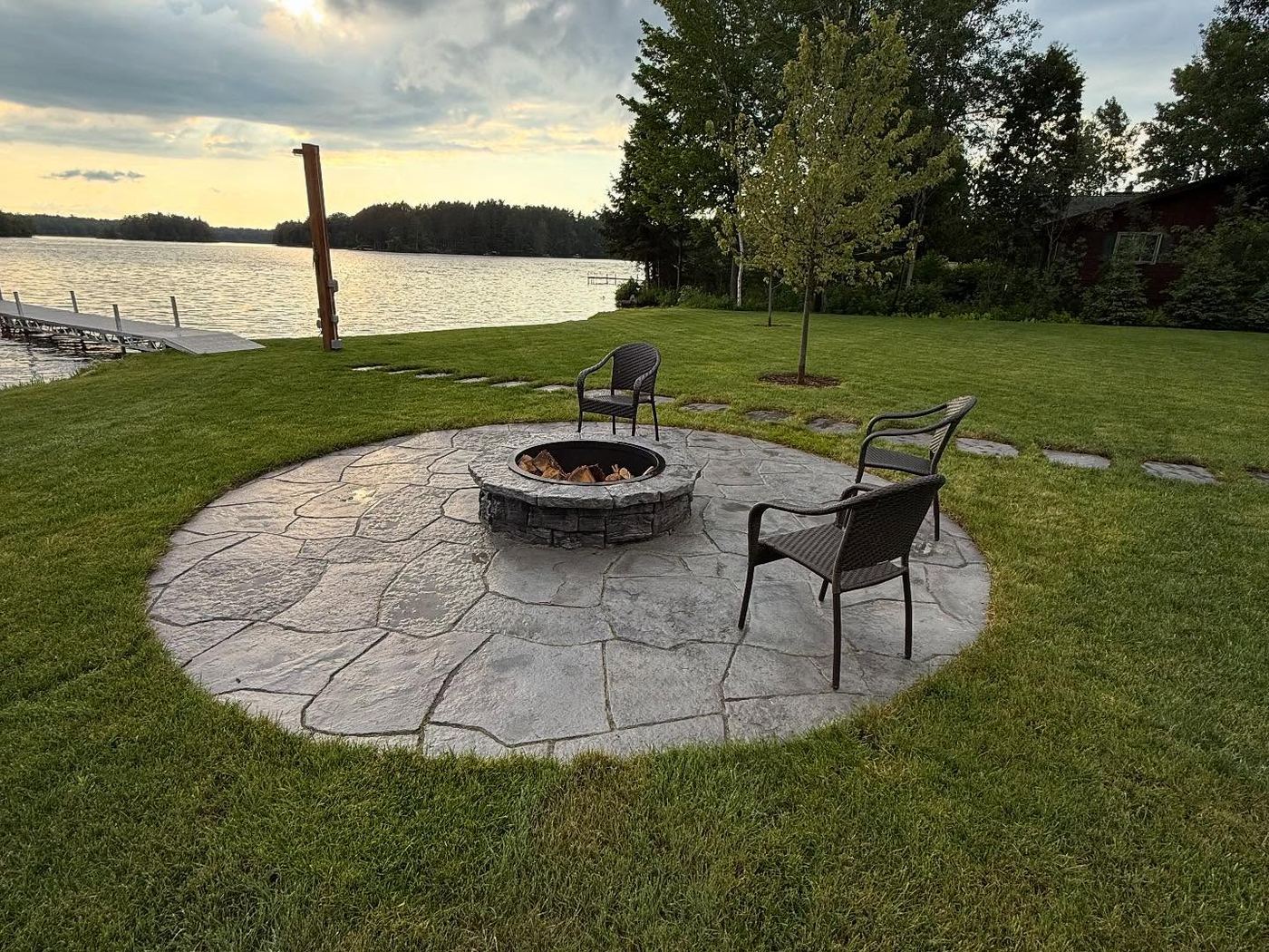 Finished fire pit and paver patio in northern Wisconsin